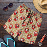Japanese Daruma Doll Shorts for Men Palaka With Seamless Bamboo Pattern LT14 Beige - Polynesian Pride