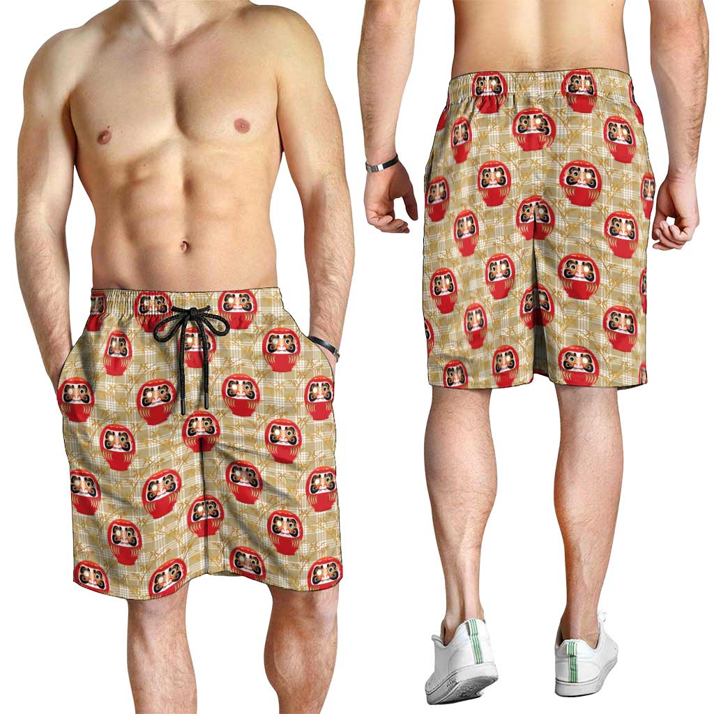 Japanese Daruma Doll Shorts for Men Palaka With Seamless Bamboo Pattern LT14 - Polynesian Pride