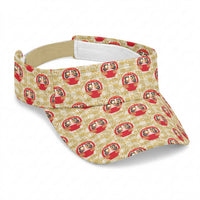 Japanese Daruma Doll Sun Visor Cap Palaka With Seamless Bamboo Pattern LT14 Universal Fit Beige - Polynesian Pride