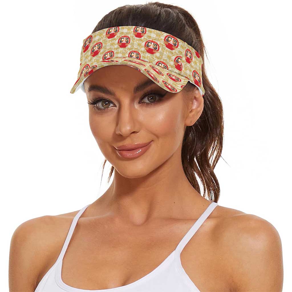 Japanese Daruma Doll Sun Visor Cap Palaka With Seamless Bamboo Pattern LT14 - Polynesian Pride