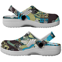 Japanese Hawaiian Crane Clogs Shoes Blue Tapa Patchwork Pattern LT9 - Polynesian Pride