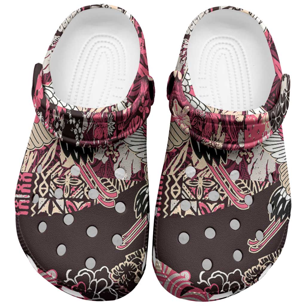 Japanese Hawaiian Crane Clogs Shoes Soft Pink Tapa Patchwork Pattern LT9 Pink - Polynesian Pride