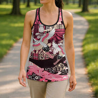Japanese Hawaiian Crane Hollow Tank Top Soft Pink Tapa Patchwork Pattern LT9 - Polynesian Pride