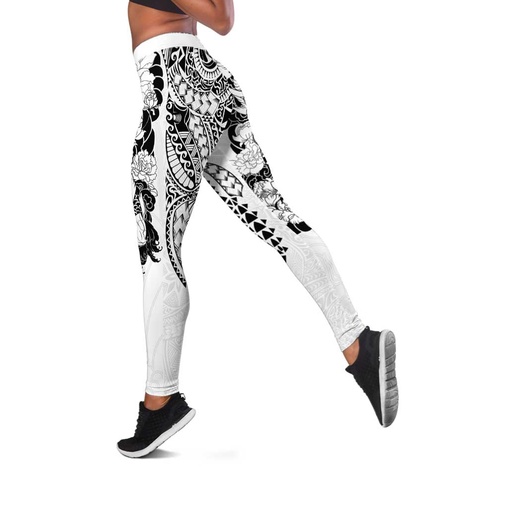 Japanese Irezumi and Hawaiian Polynesian Art Tattoo Leggings White Color - Polynesian Pride