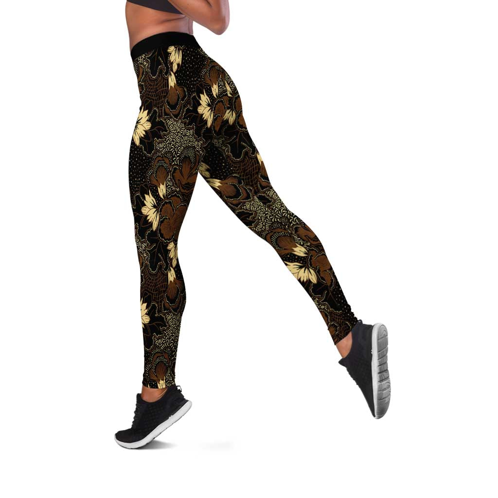 Javanese Batik Semen Leggings Indonesian Traditional Pattern LT01 Black - Polynesian Pride