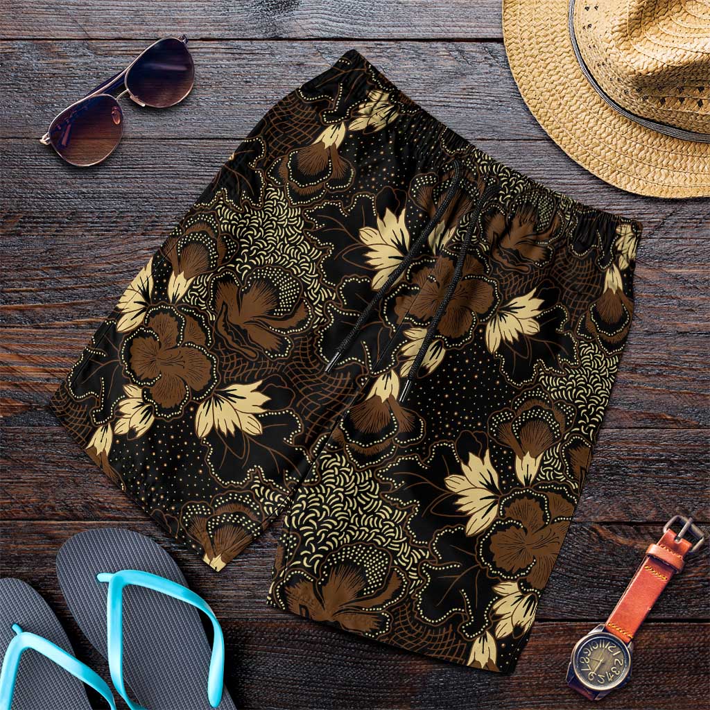 Javanese Batik Semen Shorts for Men Indonesian Traditional Pattern LT01 Black - Polynesian Pride