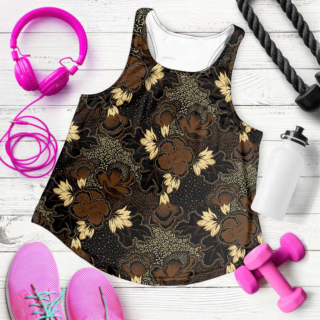 Javanese Batik Semen Women Racerback Tank Indonesian Traditional Pattern LT01 Black - Polynesian Pride