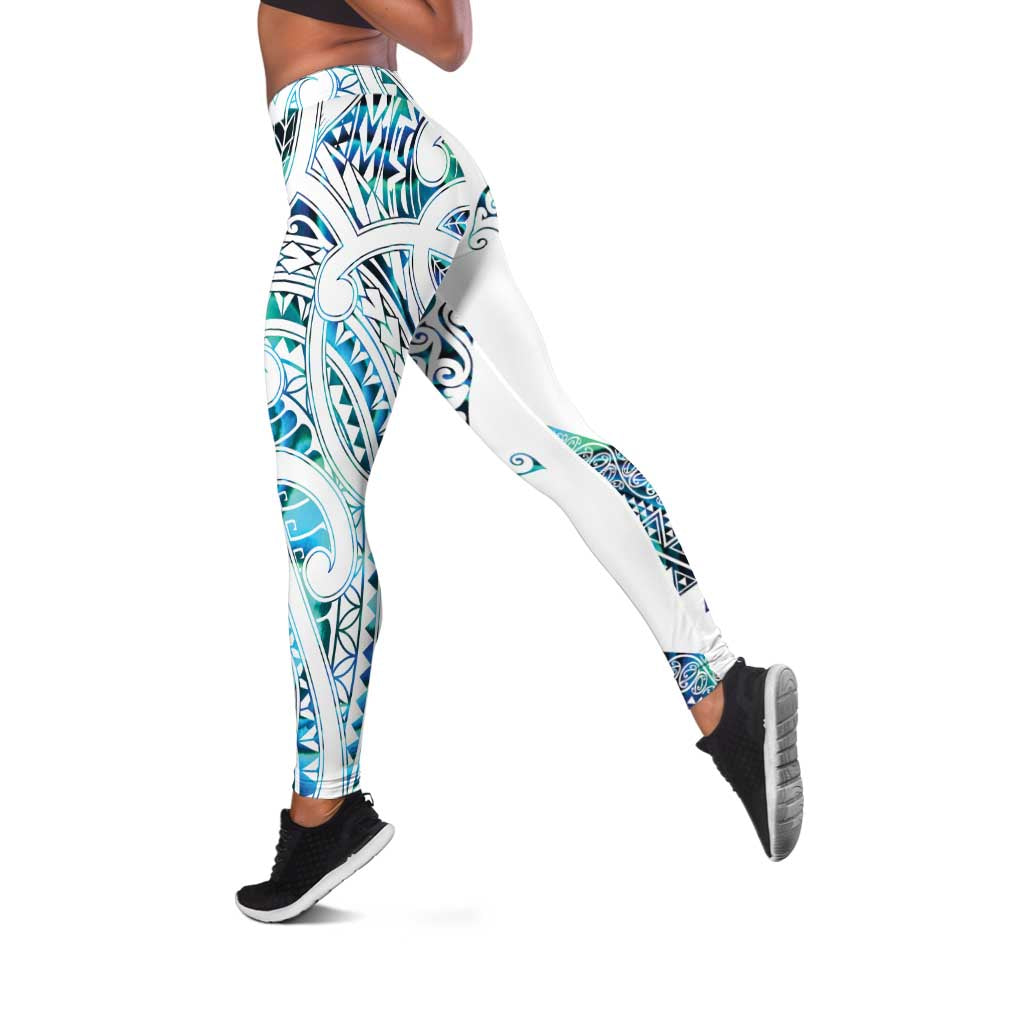 Kahui Whetu Paua Shell Kowhaiwhai Taniko Leggings Manta Ray Shark-Turtle Maori Tribal Style