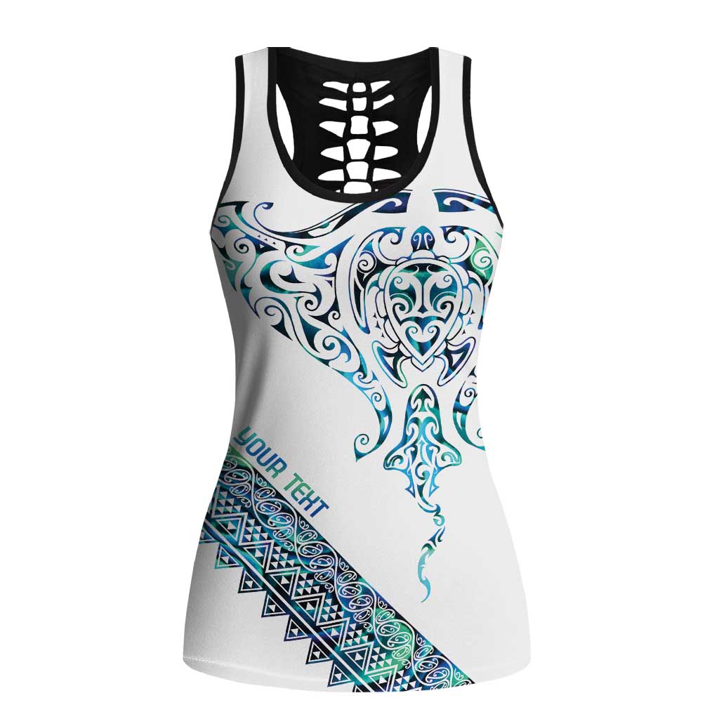 Kahui Whetu Paua Shell Kowhaiwhai Taniko Personalised Hollow Tank Top Manta Ray Shark-Turtle Maori Tribal Style LT9 Female Blue - Polynesian Pride