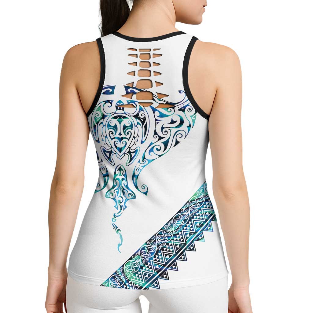 Kahui Whetu Paua Shell Kowhaiwhai Taniko Personalised Hollow Tank Top Manta Ray Shark-Turtle Maori Tribal Style LT9 - Polynesian Pride