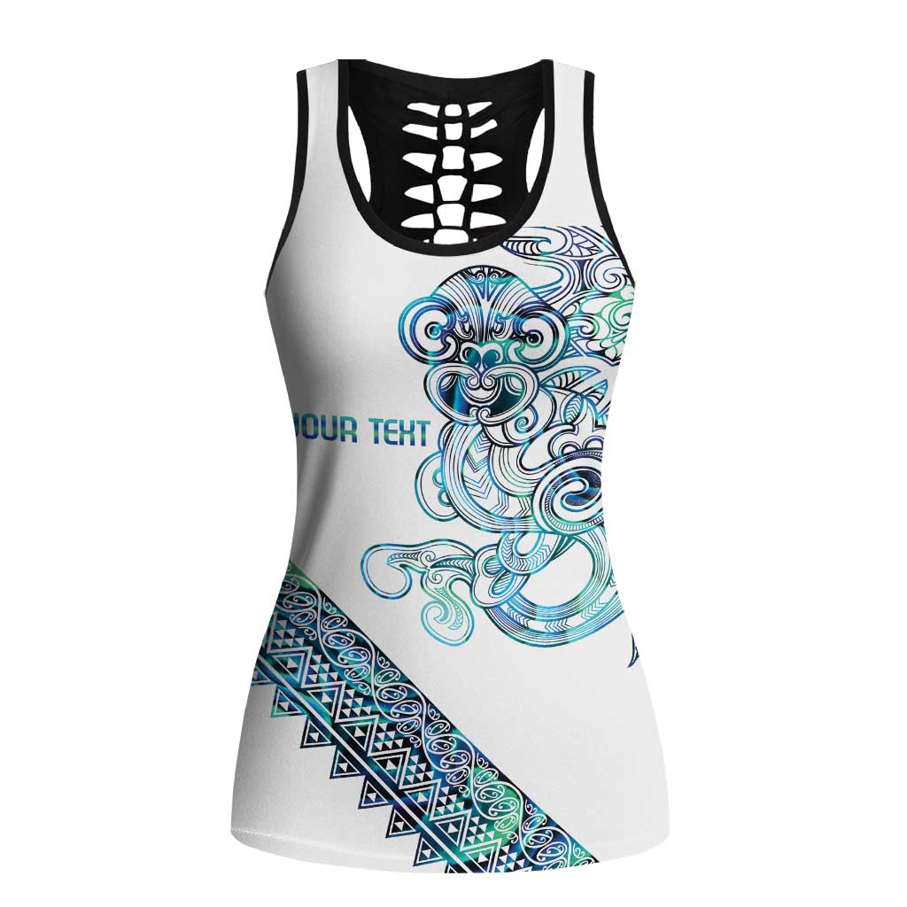 Kahui Whetu Paua Shell Kowhaiwhai Taniko Personalised Hollow Tank Top Taniwha Maori Tribal Style LT9 Female Blue - Polynesian Pride