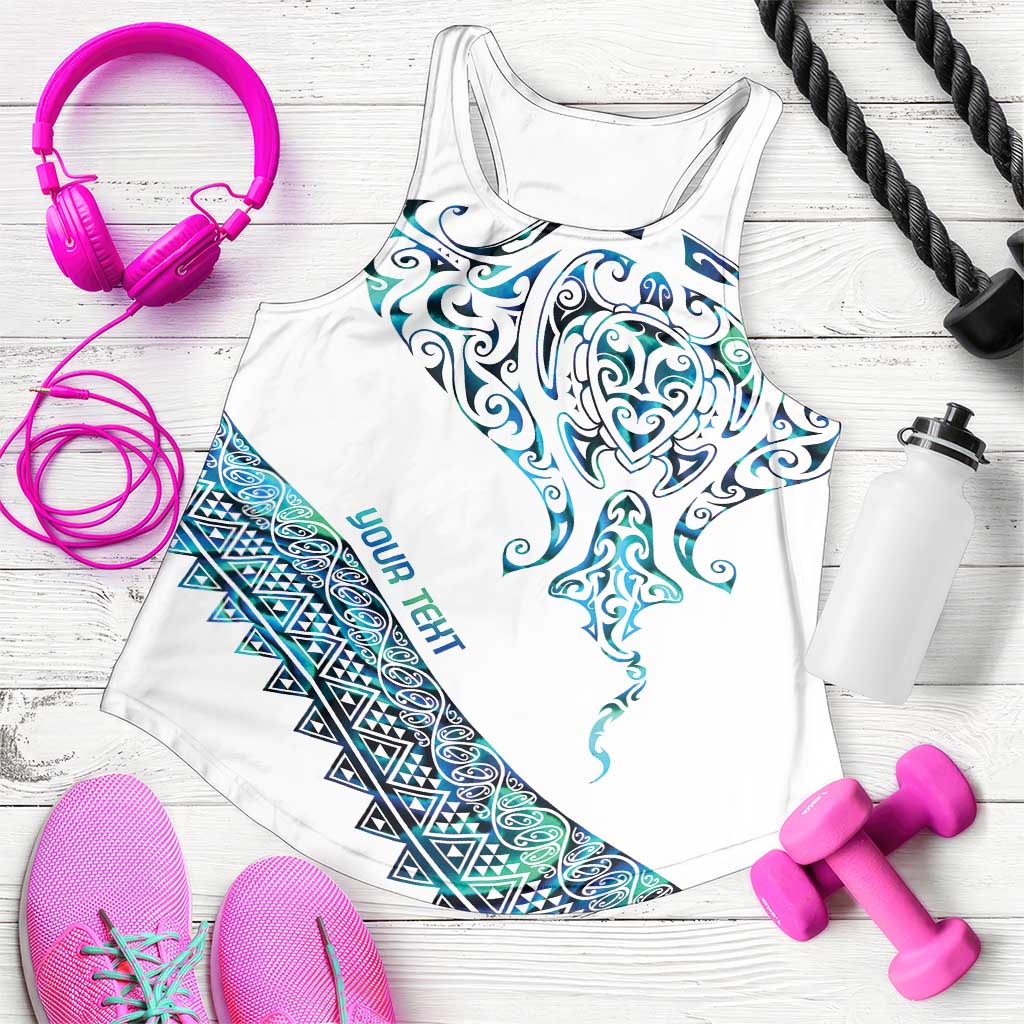 Kahui Whetu Paua Shell Kowhaiwhai Taniko Personalised Women Racerback Tank Manta Ray Shark-Turtle Maori Tribal Style