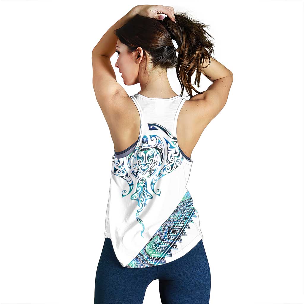 Kahui Whetu Paua Shell Kowhaiwhai Taniko Personalised Women Racerback Tank Manta Ray Shark-Turtle Maori Tribal Style LT9 - Polynesian Pride