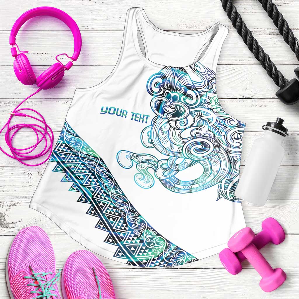 Kahui Whetu Paua Shell Kowhaiwhai Taniko Personalised Women Racerback Tank Taniwha Maori Tribal Style