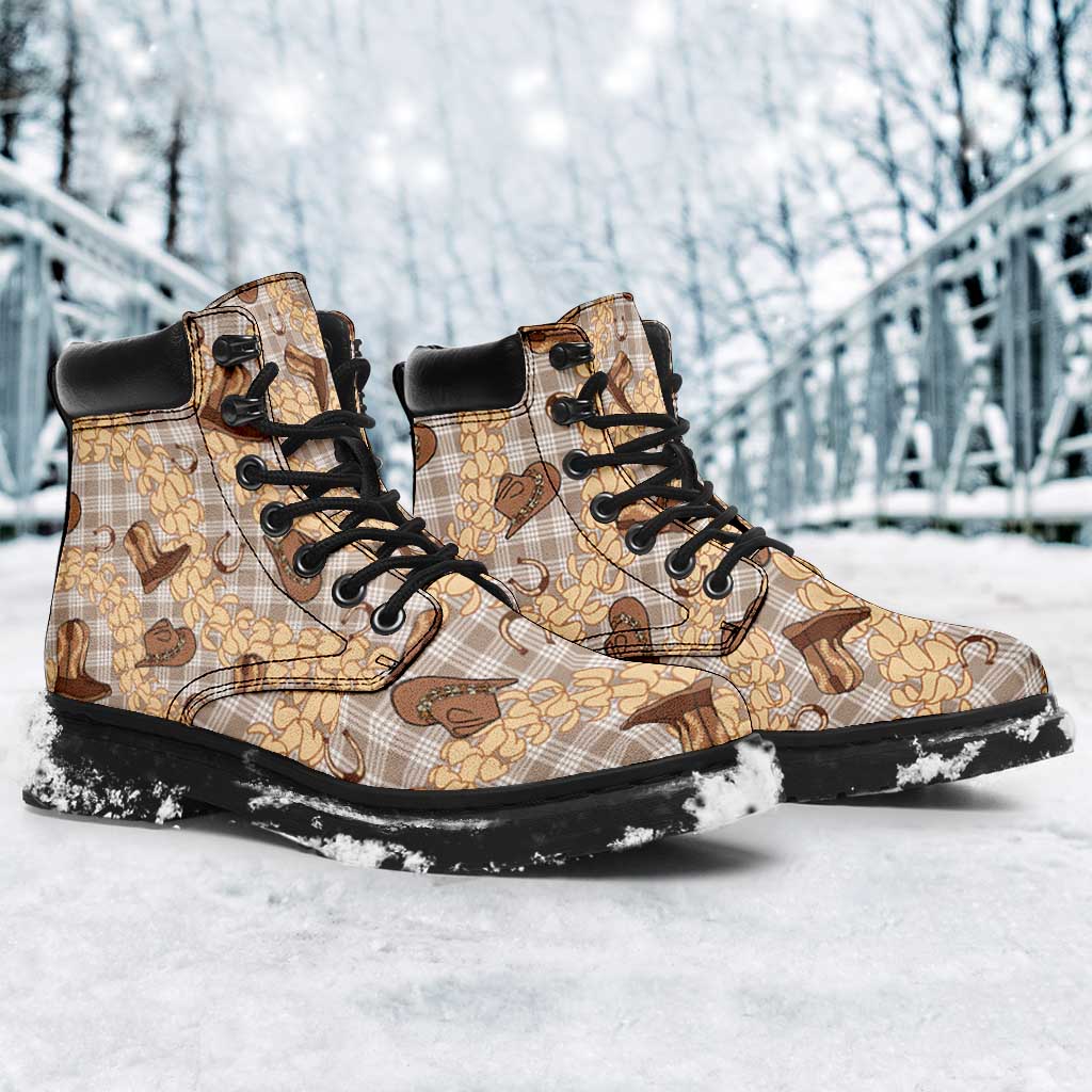 Khaki Palaka Hawaii Cowboy All Season Boots Puakenikeni Lei Paniolo Papale Seamless Vibes - Polynesian Pride