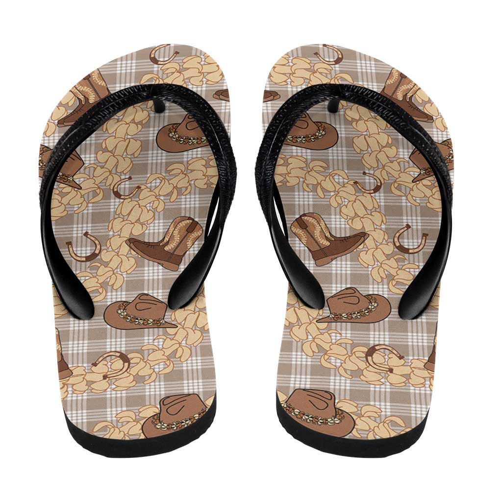 Khaki Palaka Hawaii Cowboy Flip Flops Puakenikeni Lei Paniolo Papale Seamless Vibes LT14 - Polynesian Pride