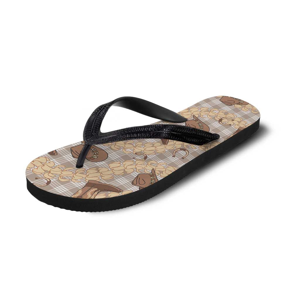 Khaki Palaka Hawaii Cowboy Flip Flops Puakenikeni Lei Paniolo Papale Seamless Vibes LT14 - Polynesian Pride