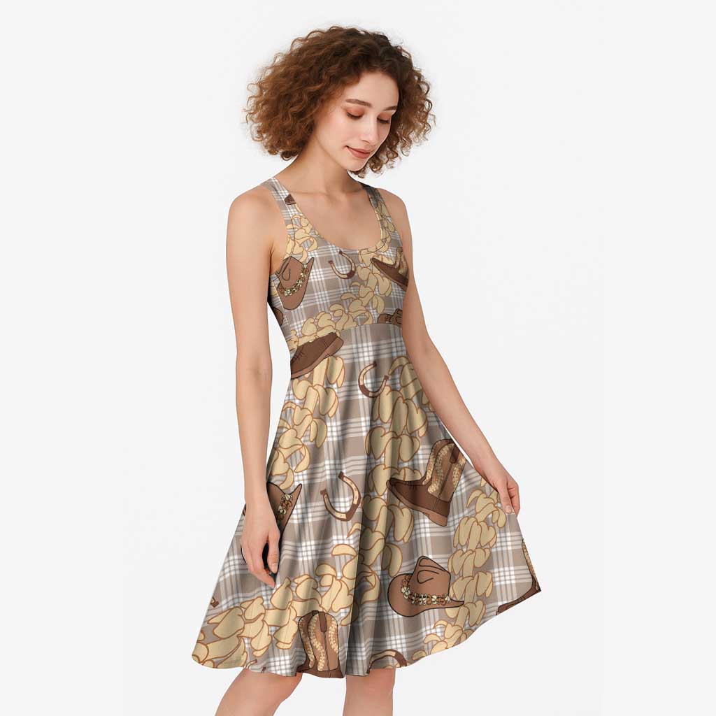 Khaki Palaka Hawaii Cowboy Midi Dress Puakenikeni Lei Paniolo Papale Seamless Vibes - Polynesian Pride