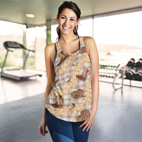 Khaki Palaka Hawaii Cowboy Women Racerback Tank Puakenikeni Lei Paniolo Papale Seamless Vibes - Polynesian Pride