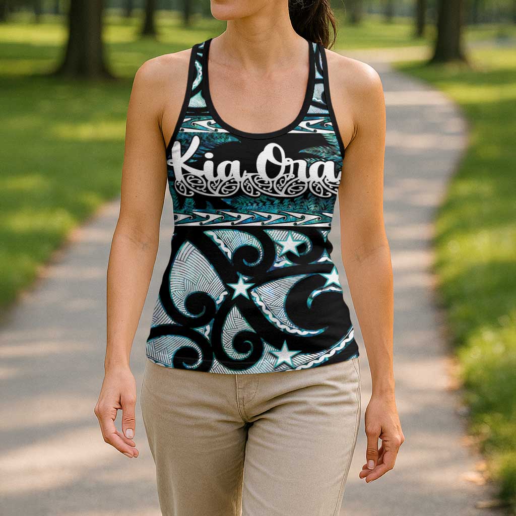 Kia Ora New Zealand Hollow Tank Top Aotearoa Proud Maori Paua Shell Silver Fern LT14 - Polynesian Pride