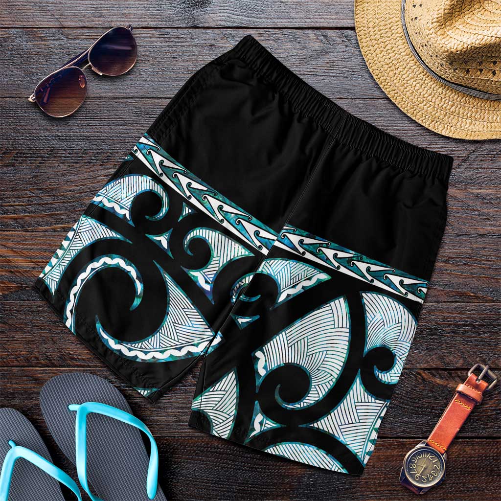 Kia Ora New Zealand Shorts for Men Aotearoa Proud Maori Paua Shell Silver Fern - Polynesian Pride