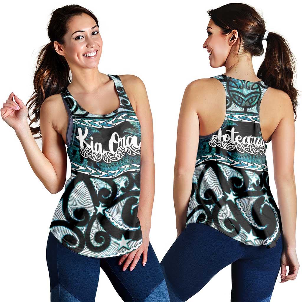 Kia Ora New Zealand Women Racerback Tank Aotearoa Proud Maori Paua Shell Silver Fern LT14 - Polynesian Pride