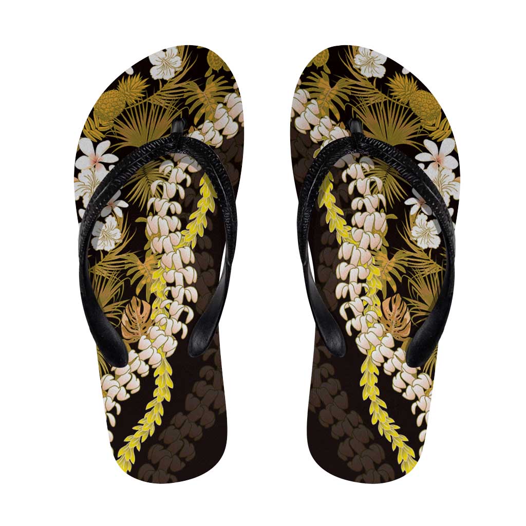 Kula Aloha Hawaii Lei Flip Flops Tropical Flowers Elegant Vibe LT14 Gold - Polynesian Pride