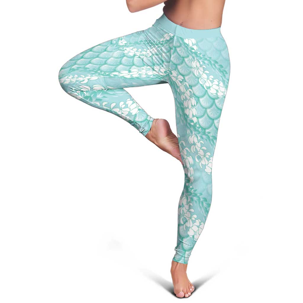 Light Turquoise Mermaid Puakenikeni Maile Lei Leggings