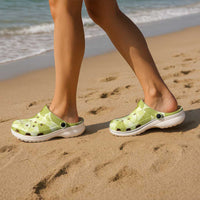 Lime Green Hawaii Kalo Palaka Motifs Clogs Shoes Hawaiian Taro Leaves Elegant Vibes LT14 - Polynesian Pride