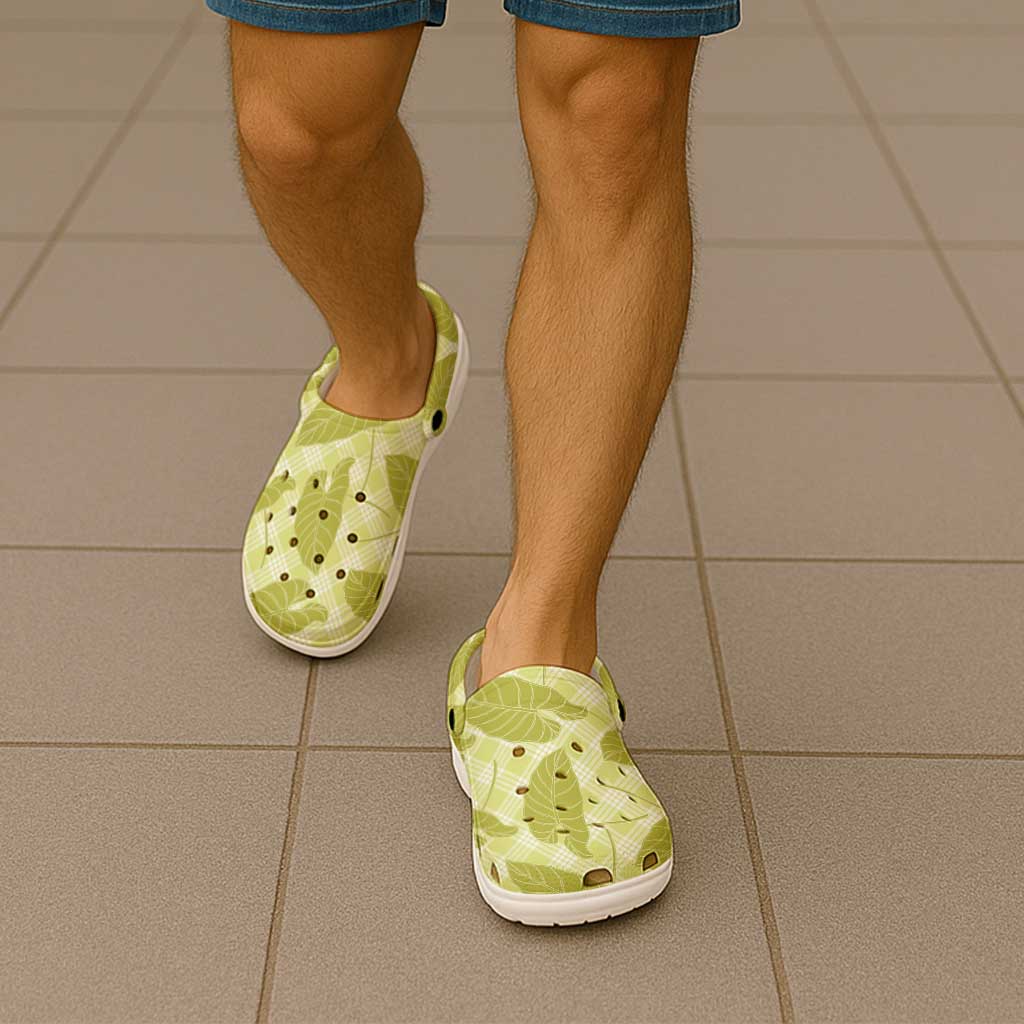 Lime Green Hawaii Kalo Palaka Motifs Clogs Shoes Hawaiian Taro Leaves Elegant Vibes LT14 - Polynesian Pride