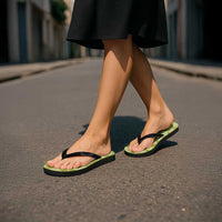 Lime Green Hawaii Kalo Palaka Motifs Flip Flops Hawaiian Taro Leaves Elegant Vibes
