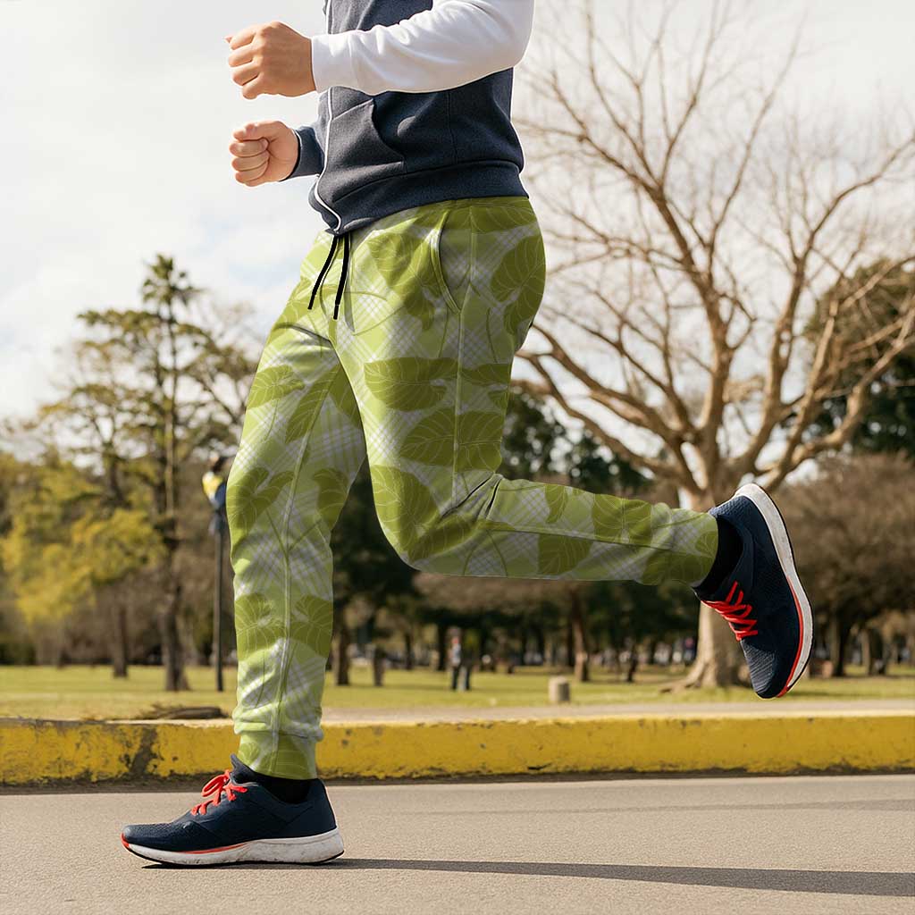 Lime Green Hawaii Kalo Palaka Motifs Jogger Pants Hawaiian Taro Leaves Elegant Vibes LT14 - Polynesian Pride