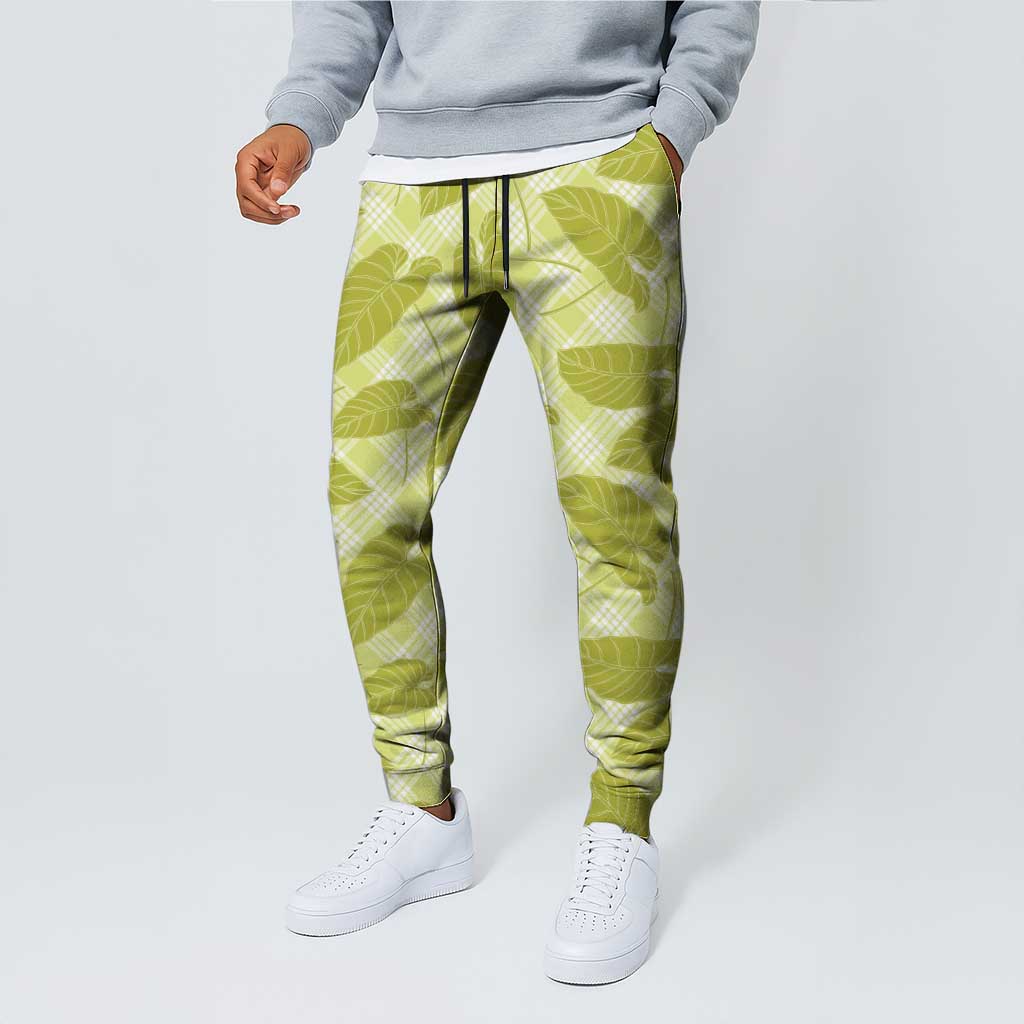 Lime Green Hawaii Kalo Palaka Motifs Jogger Pants Hawaiian Taro Leaves Elegant Vibes LT14 - Polynesian Pride