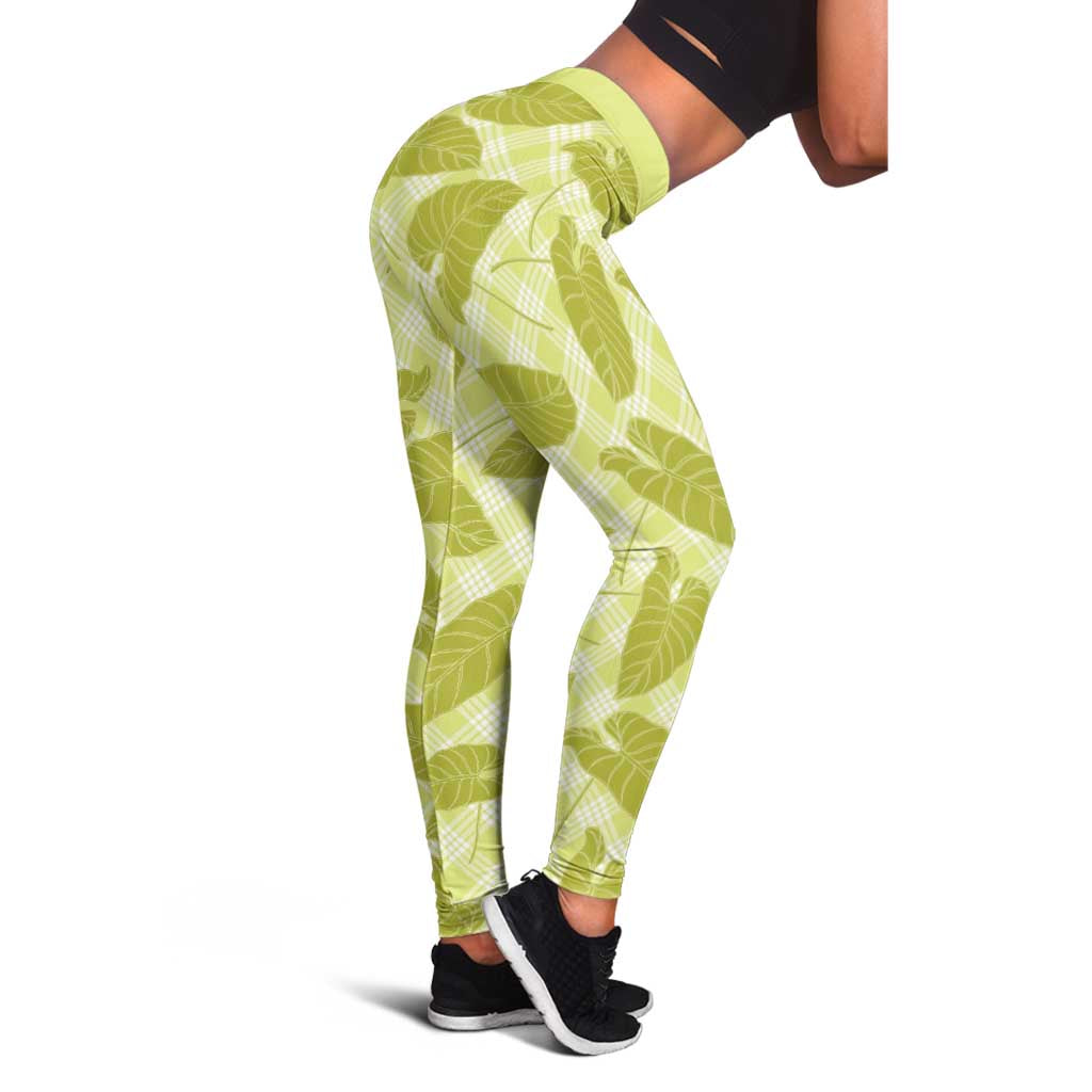 Lime Green Hawaii Kalo Palaka Motifs Leggings Hawaiian Taro Leaves Elegant Vibes LT14 - Polynesian Pride
