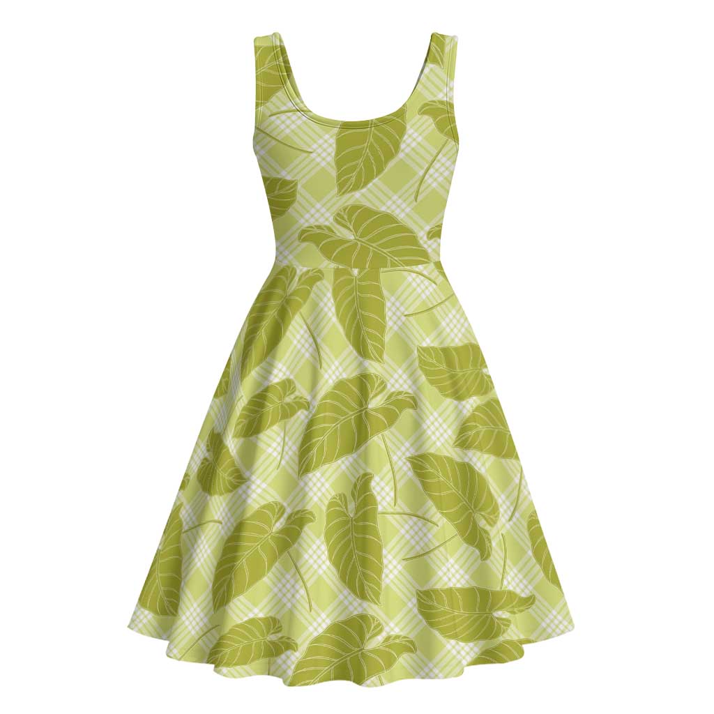 Lime Green Hawaii Kalo Palaka Motifs Midi Dress Hawaiian Taro Leaves Elegant Vibes LT14 - Polynesian Pride