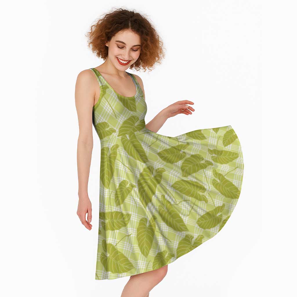 Lime Green Hawaii Kalo Palaka Motifs Midi Dress Hawaiian Taro Leaves Elegant Vibes LT14 - Polynesian Pride