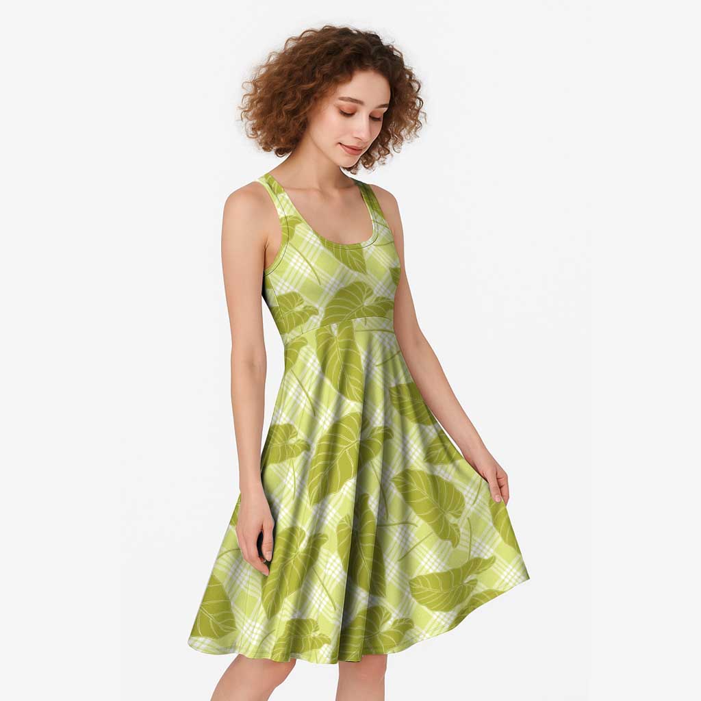 Lime Green Hawaii Kalo Palaka Motifs Midi Dress Hawaiian Taro Leaves Elegant Vibes LT14 - Polynesian Pride