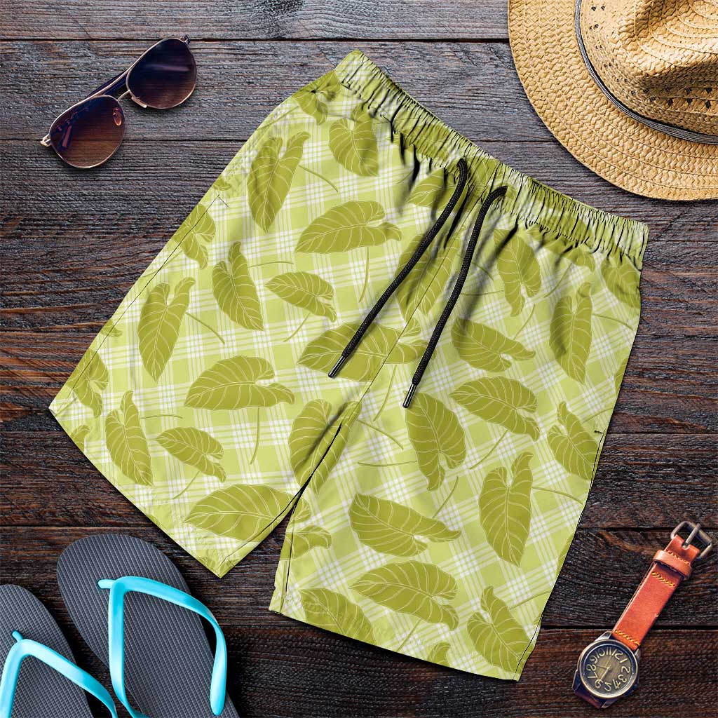 Lime Green Hawaii Kalo Palaka Motifs Shorts for Men Hawaiian Taro Leaves Elegant Vibes LT14 Lime Green - Polynesian Pride