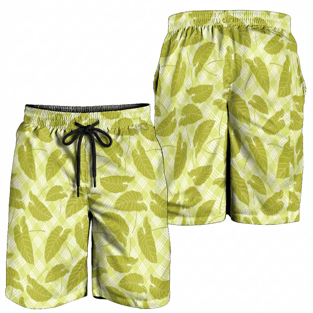 Lime Green Hawaii Kalo Palaka Motifs Shorts for Men Hawaiian Taro Leaves Elegant Vibes LT14 - Polynesian Pride