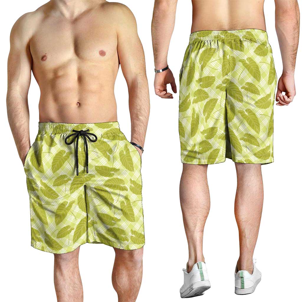 Lime Green Hawaii Kalo Palaka Motifs Shorts for Men Hawaiian Taro Leaves Elegant Vibes LT14 - Polynesian Pride