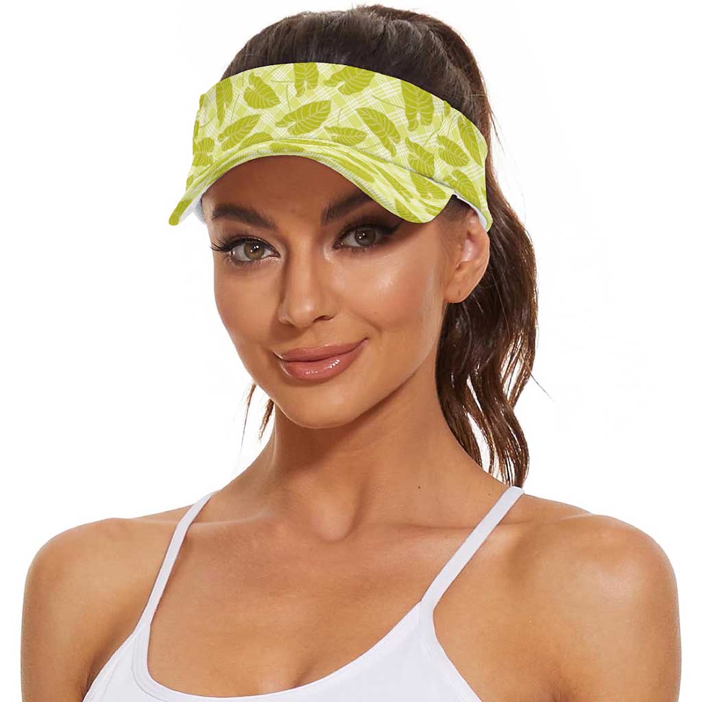Lime Green Hawaii Kalo Palaka Motifs Sun Visor Cap Hawaiian Taro Leaves Elegant Vibes