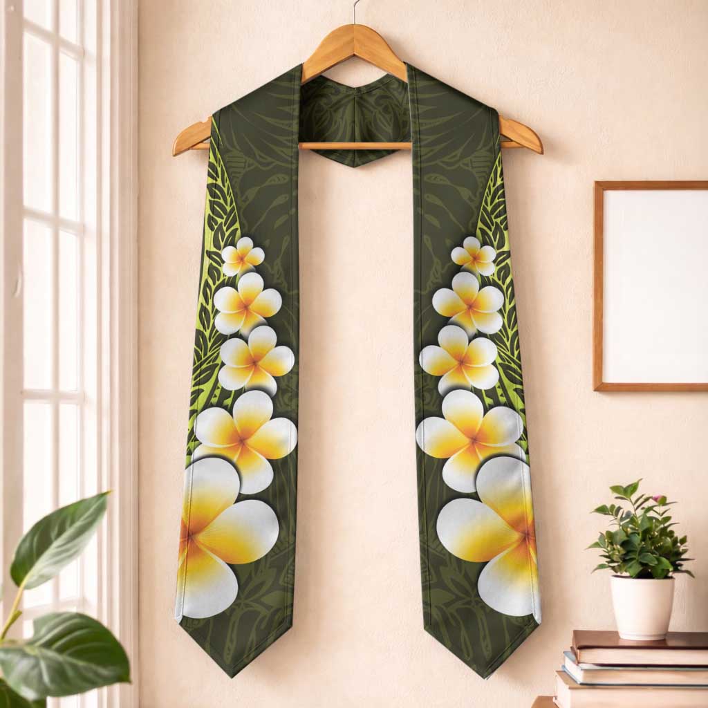 Lime Green Polynesia Graduation Stole Plumeria Tropical Leaves With Galaxy Polynesian Art