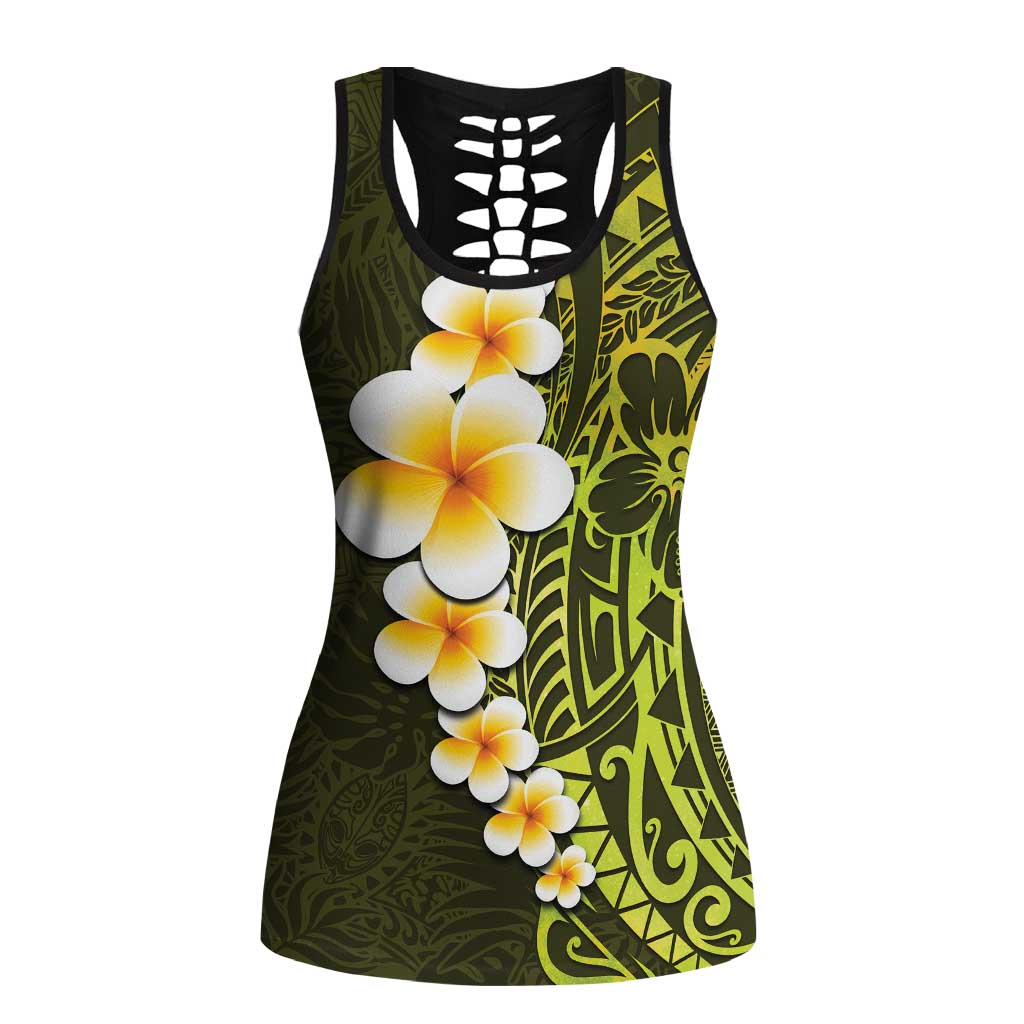 Lime Green Polynesia Hollow Tank Top Plumeria Tropical Leaves Galaxy Polynesian Art LT14 Female Lime Green - Polynesian Pride
