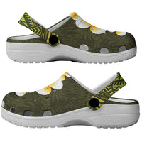 Lime Green Tropical Plumeria With Galaxy Polynesian Art Clogs Shoes