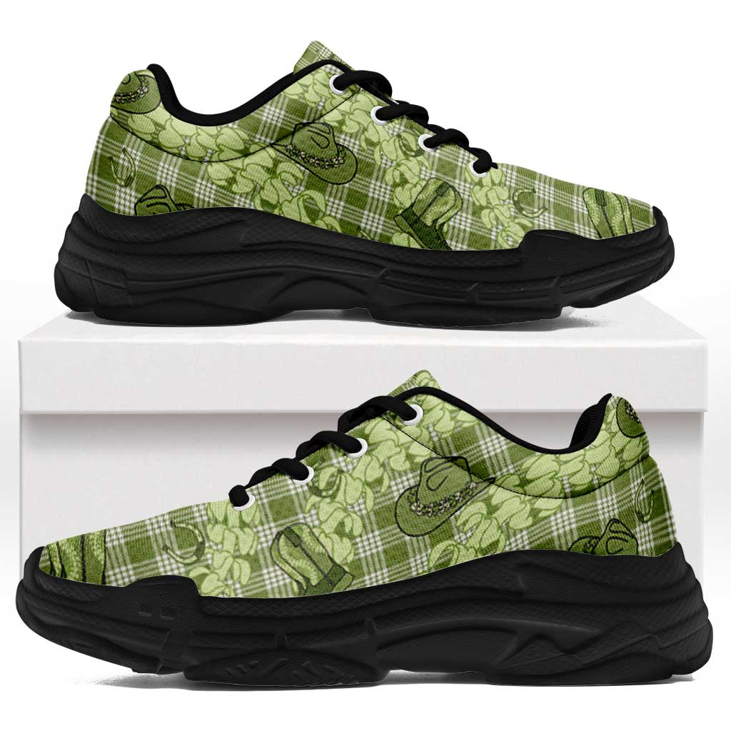 Lime Palaka Hawaii Cowboy Chunky Sneakers Puakenikeni Lei Paniolo Papale Seamless Vibes - Polynesian Pride