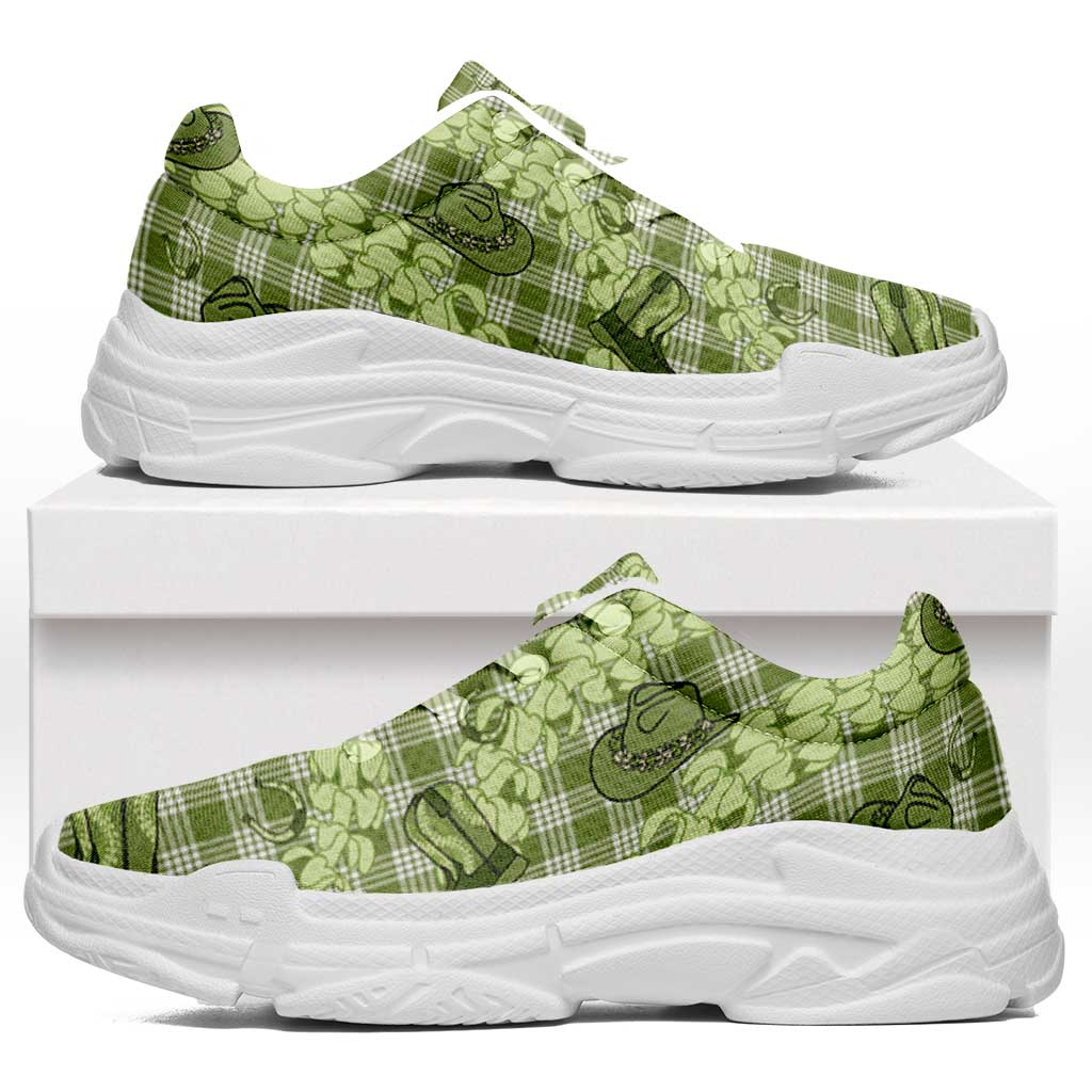 Lime Palaka Hawaii Cowboy Chunky Sneakers Puakenikeni Lei Paniolo Papale Seamless Vibes - Polynesian Pride