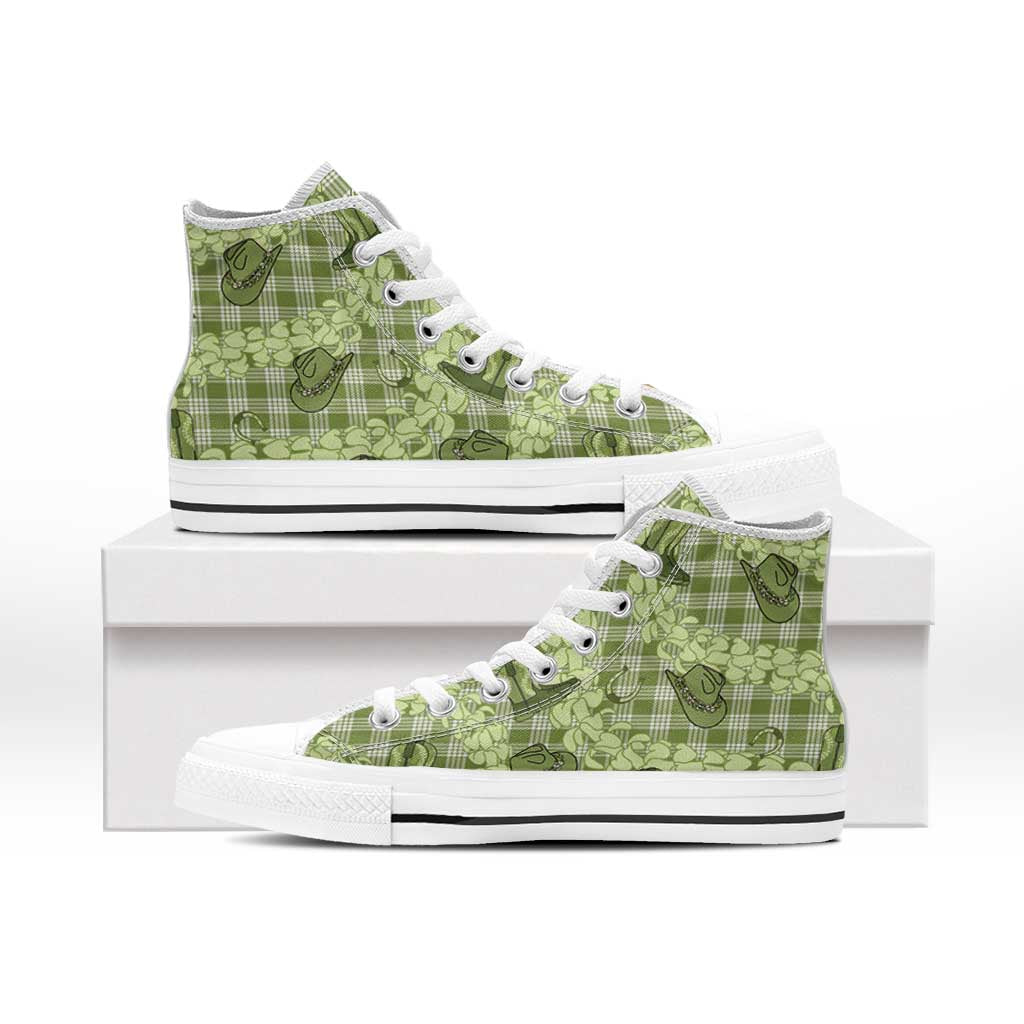 Lime Palaka Hawaii Cowboy High Top Shoes Puakenikeni Lei Paniolo Papale Seamless Vibes - Polynesian Pride