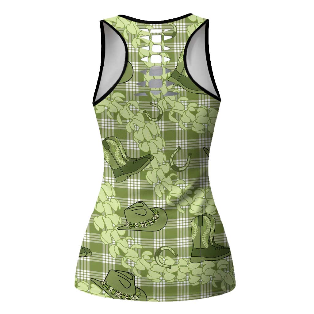Lime Palaka Hawaii Cowboy Hollow Tank Top Puakenikeni Lei Paniolo Papale Seamless Vibes LT14 - Polynesian Pride