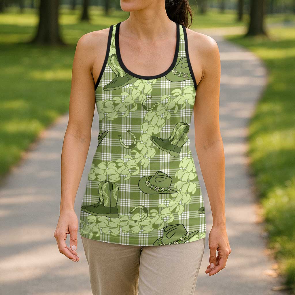 Lime Palaka Hawaii Cowboy Hollow Tank Top Puakenikeni Lei Paniolo Papale Seamless Vibes LT14 - Polynesian Pride