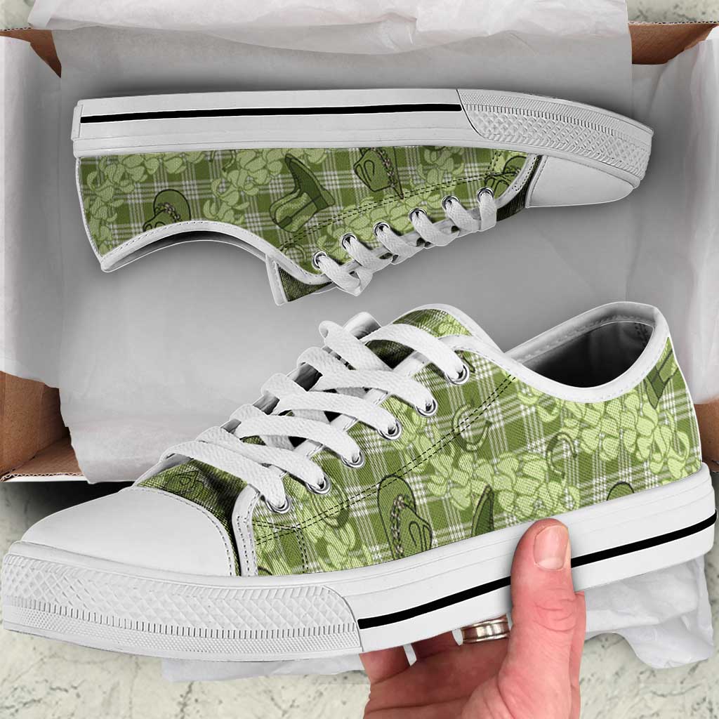 Lime Palaka Hawaii Cowboy Low Top Shoes Puakenikeni Lei Paniolo Papale Seamless Vibes - Polynesian Pride